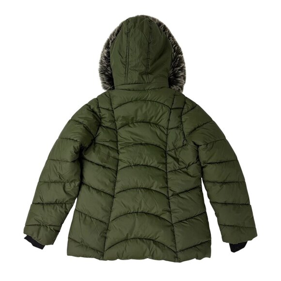 Green Winter Coat Puffer Jacket Faux Fur Removable Hood Sz 1X (Fits Like Large) - Picture 3 of 15